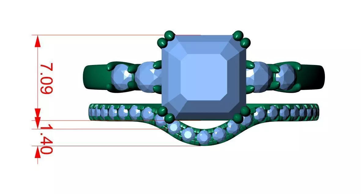 Asscher Engagement Ring 3D print model_10