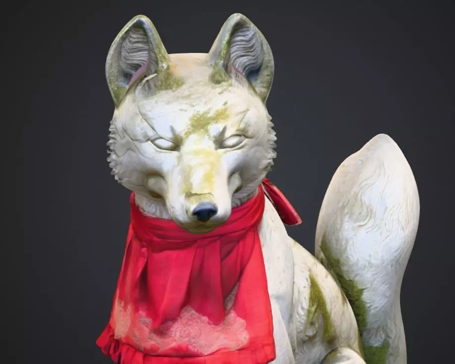 Realistic Japanese Inari Fox Guardian Statue 3D Mode 3D model_9