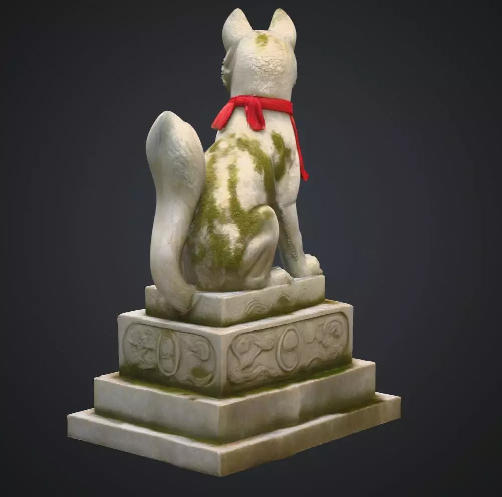 Realistic Japanese Inari Fox Guardian Statue 3D Mode 3D model_5