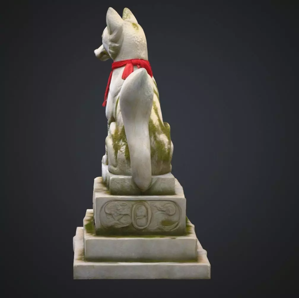 Realistic Japanese Inari Fox Guardian Statue 3D Mode 3D model_4