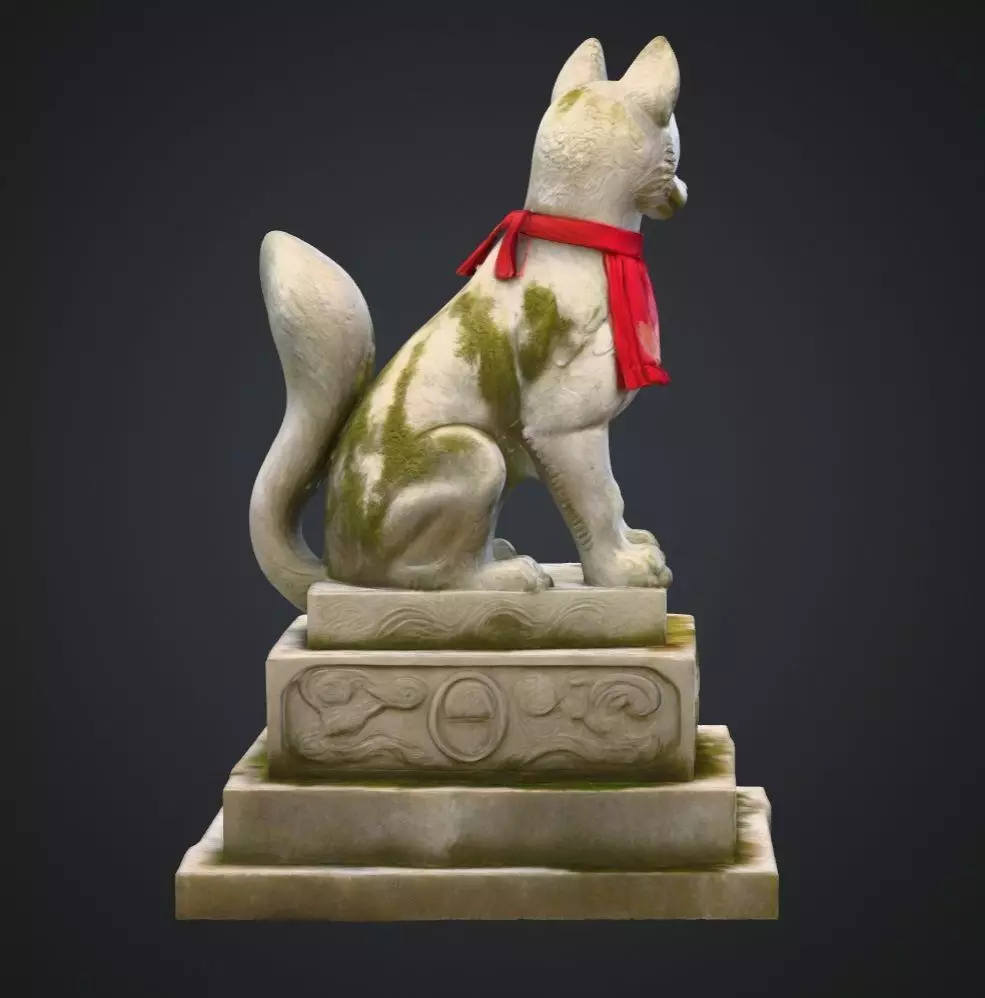 Realistic Japanese Inari Fox Guardian Statue 3D Mode 3D model_6