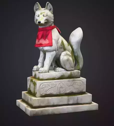 Realistic Japanese Inari Fox Guardian Statue 3D Mode