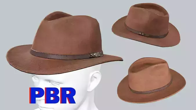 Rim Hat Fedora Brown Low Poly 3D Model