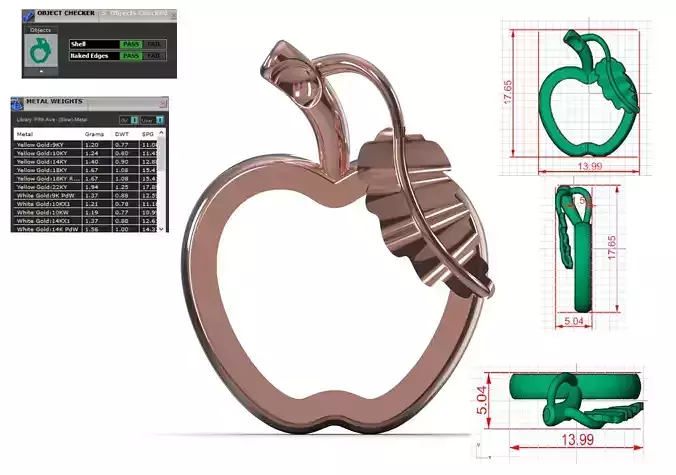 Minimalist Apple Outline STL 3D 3DM gold Pendant gp0494