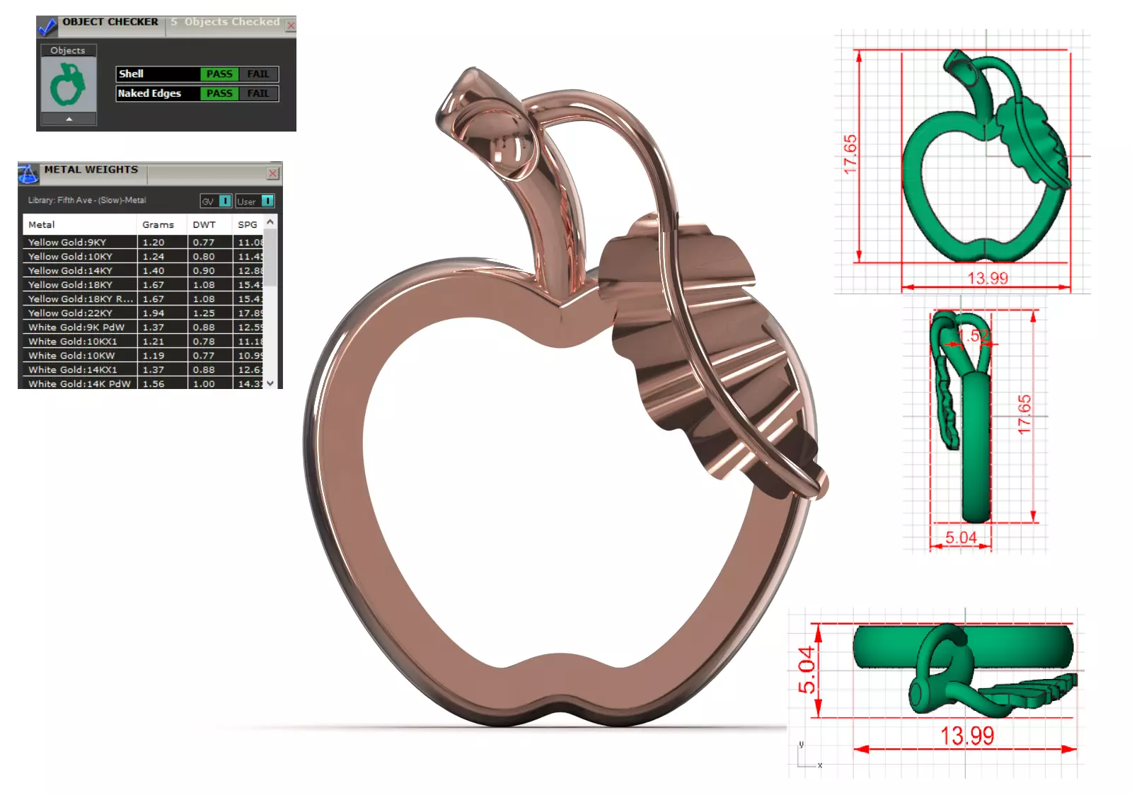 Minimalist Apple Outline STL 3D 3DM gold Pendant gp0494 3D print model_0