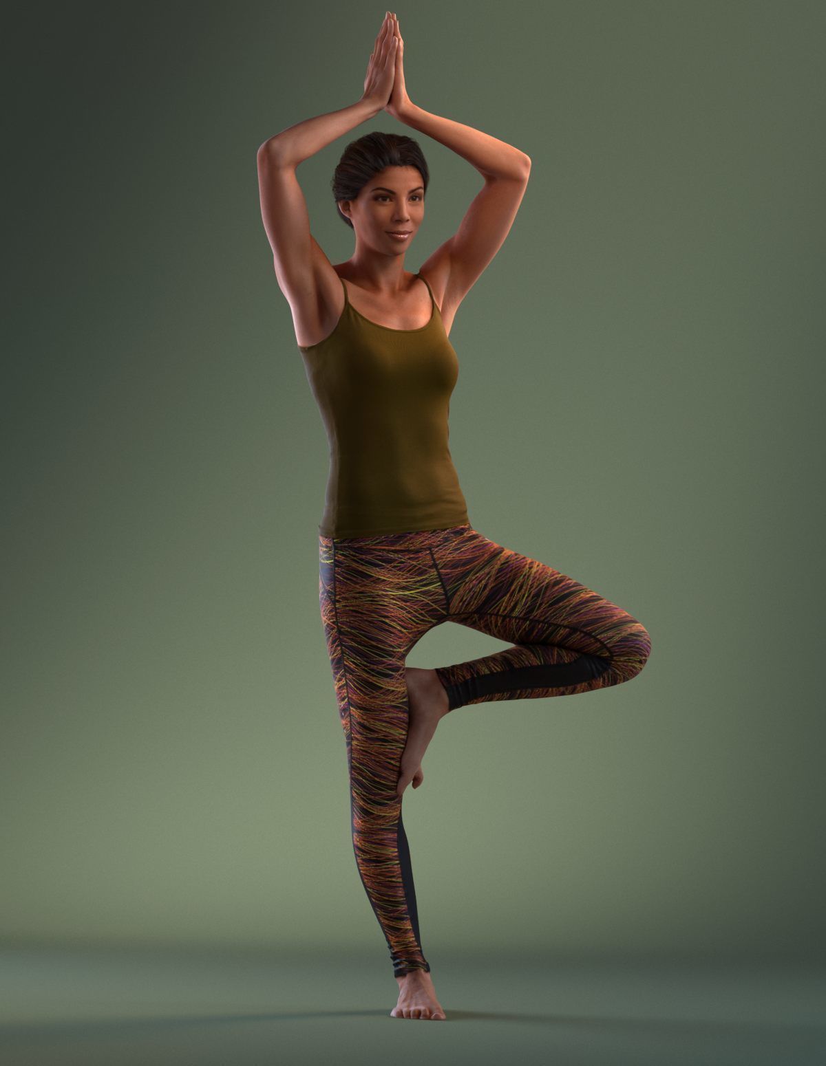 Pre posed south American female 3D model in sports attire doing  3D model_1