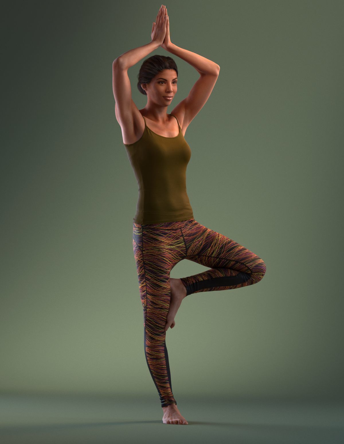 Pre posed south American female 3D model in sports attire doing  3D model_3