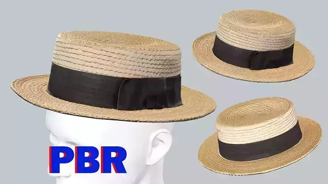 Stro Hat Fedora Brown Gray Low Poly 3D Model