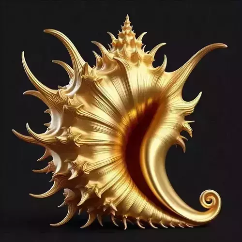Luxury Golden Shell 3D Model Spiked Texture Sculptural Design Low-poly 3D model