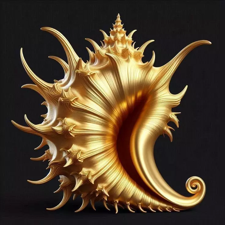 Luxury Golden Shell 3D Model Spiked Texture Sculptural Design Low-poly 3D model_0