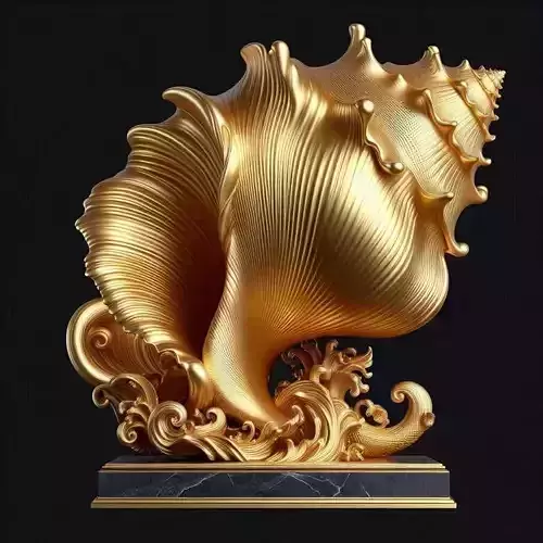 Luxury Golden Shell 3D Model Wave Base Sculptural Design Low-poly 3D model