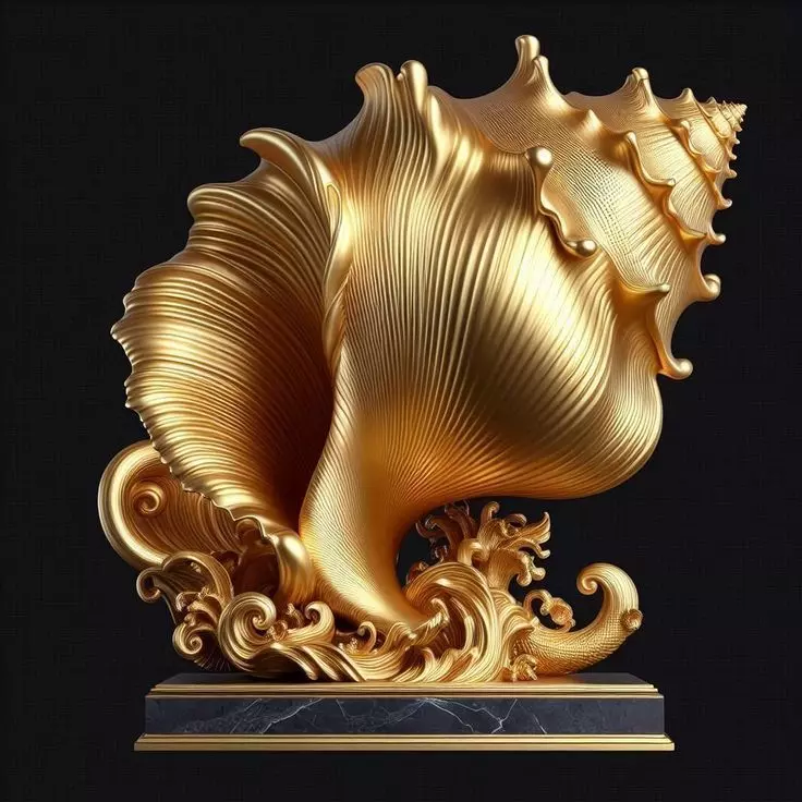 Luxury Golden Shell 3D Model Wave Base Sculptural Design Low-poly 3D model_0