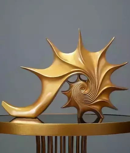 Luxury Golden Shell 3D Model Spiked Wings Sculptural Design Low-poly 3D model