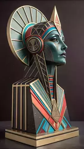Luxury Egyptian Bust 3D Model Gold Headdress Art Deco Design
