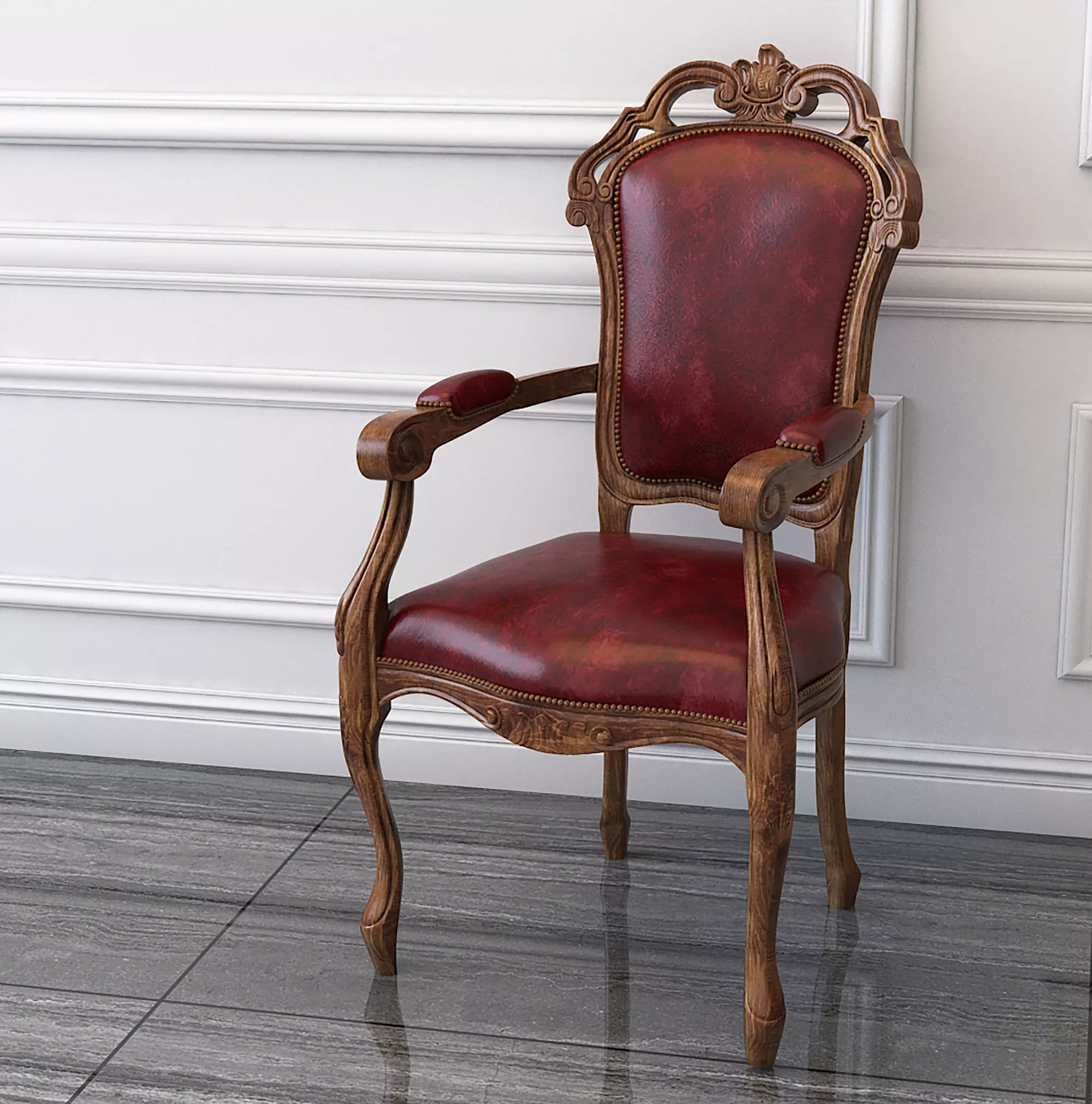 Classic European style Dining Table and Chairs 3D model_3