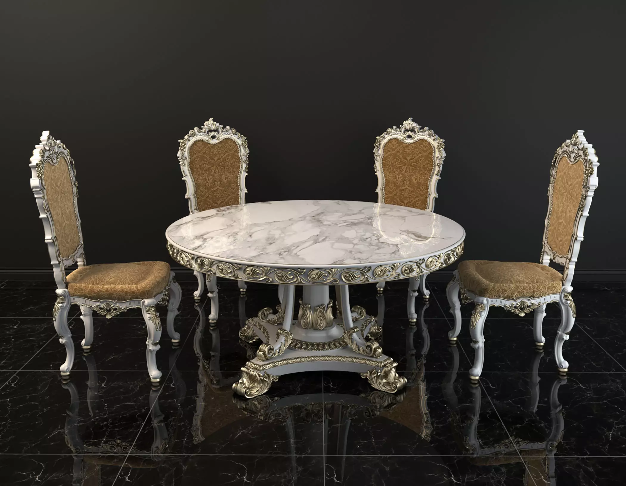 Classic European style Dining Table and Chairs 2 3D model_0