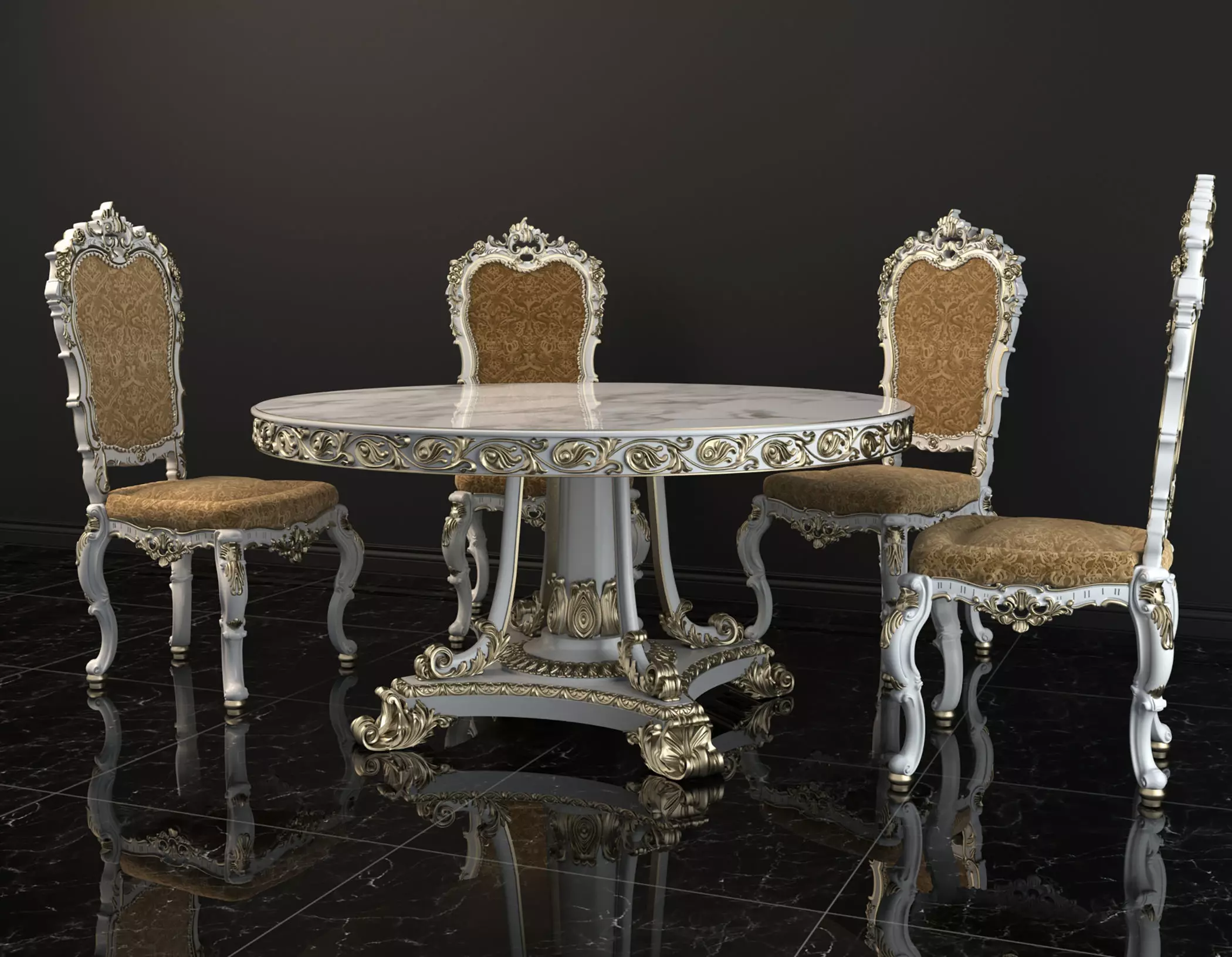 Classic European style Dining Table and Chairs 2 3D model_1