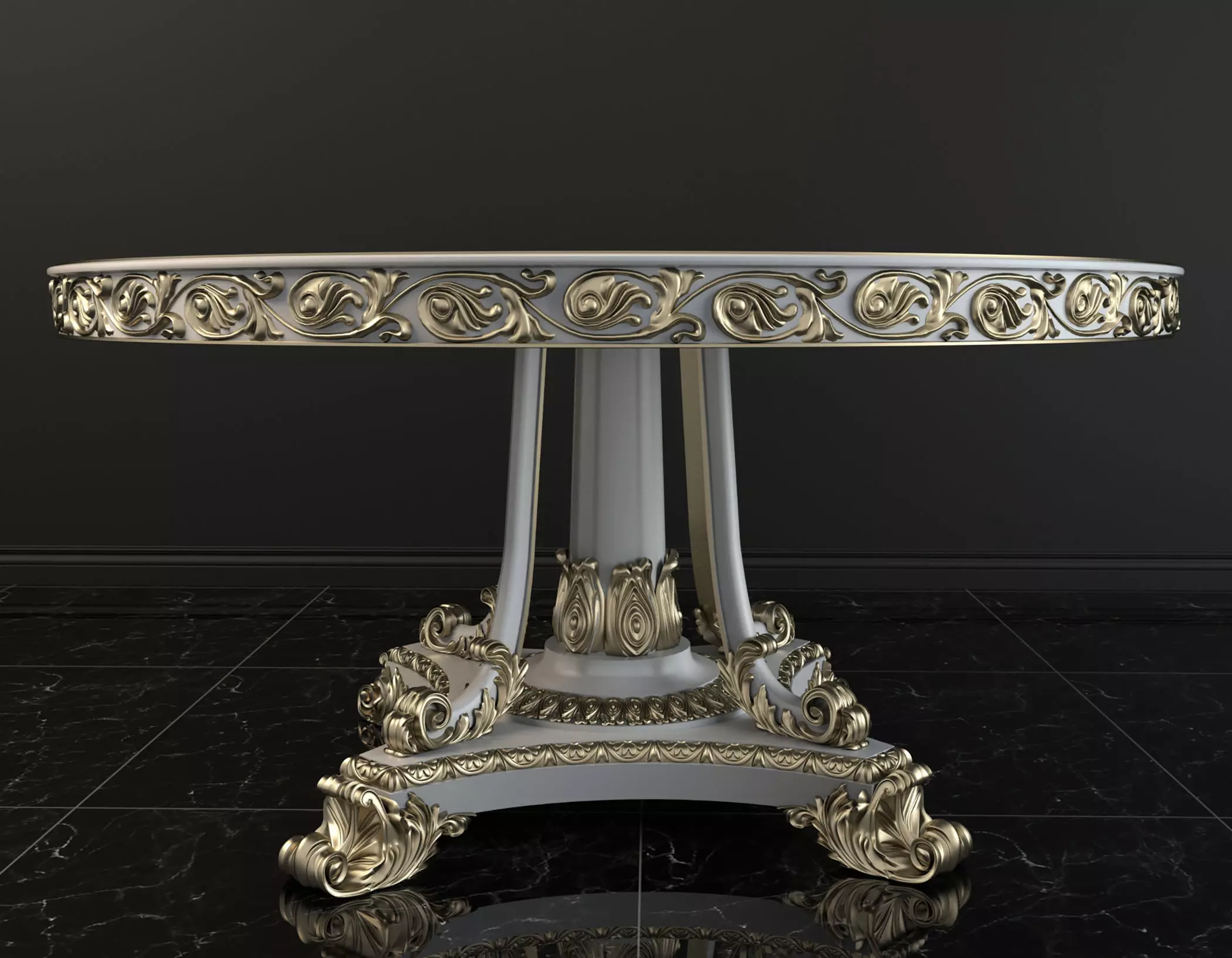 Classic European style Dining Table and Chairs 2 3D model_4