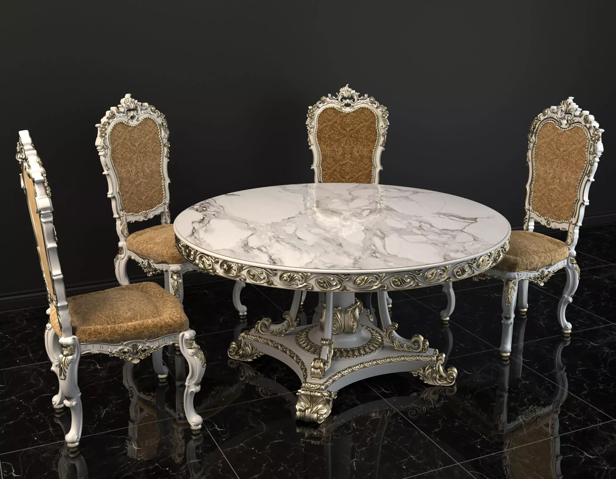 Classic European style Dining Table and Chairs 2 3D model_3