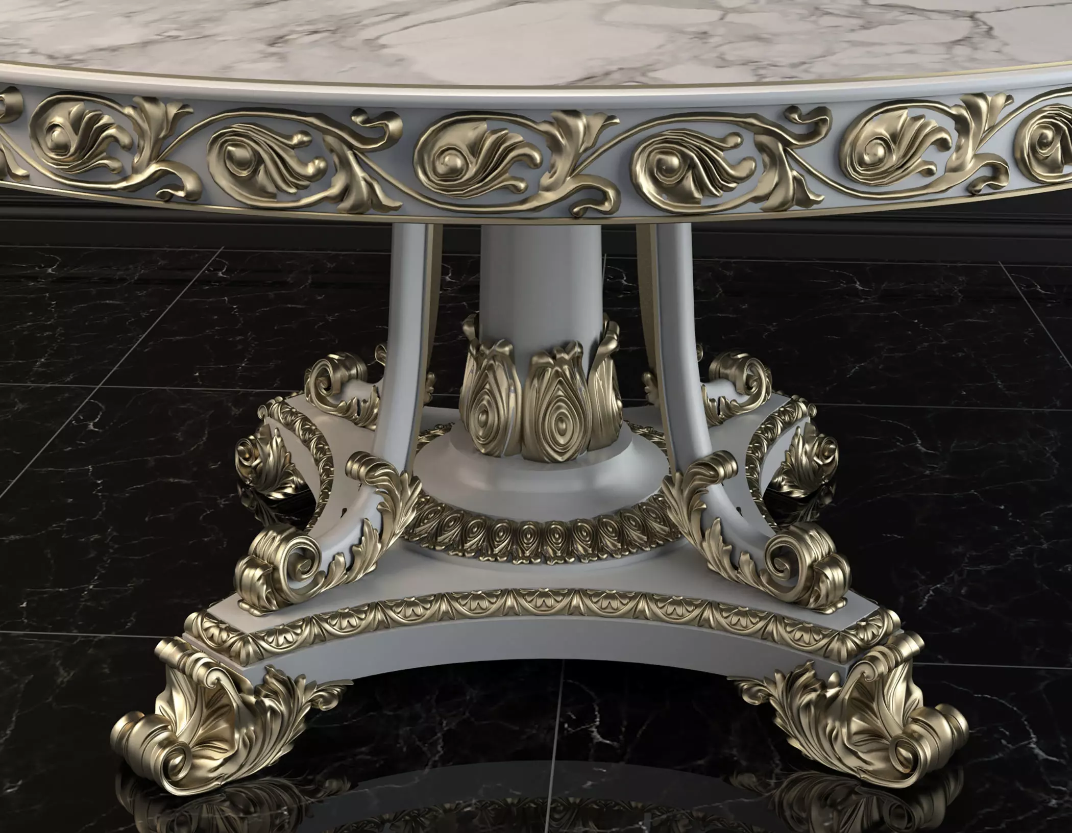 Classic European style Dining Table and Chairs 2 3D model_5