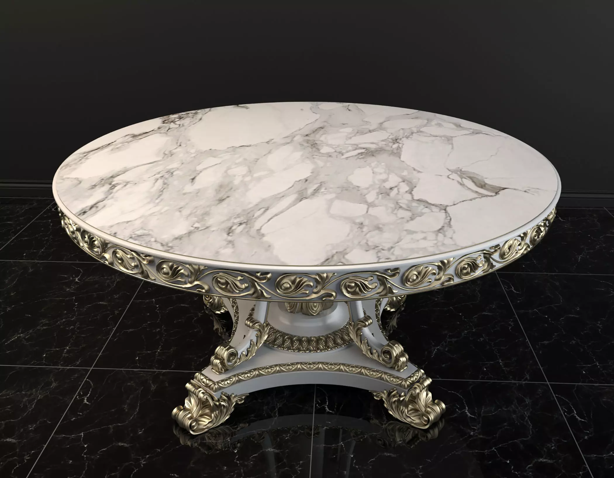 Classic European style Dining Table and Chairs 2 3D model_8