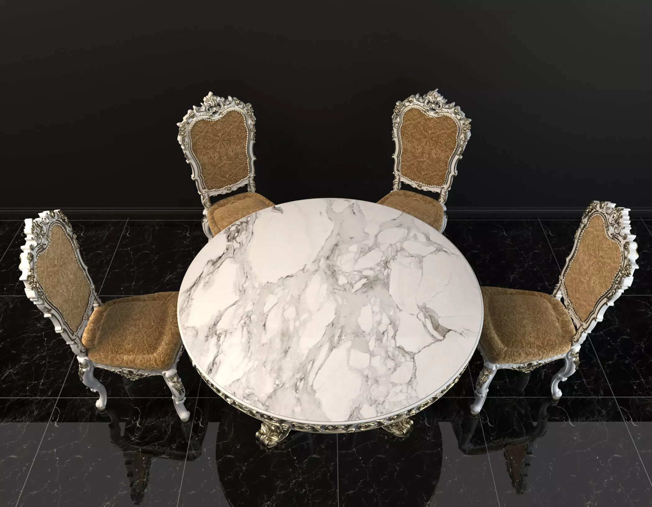 Classic European style Dining Table and Chairs 2 3D model_2