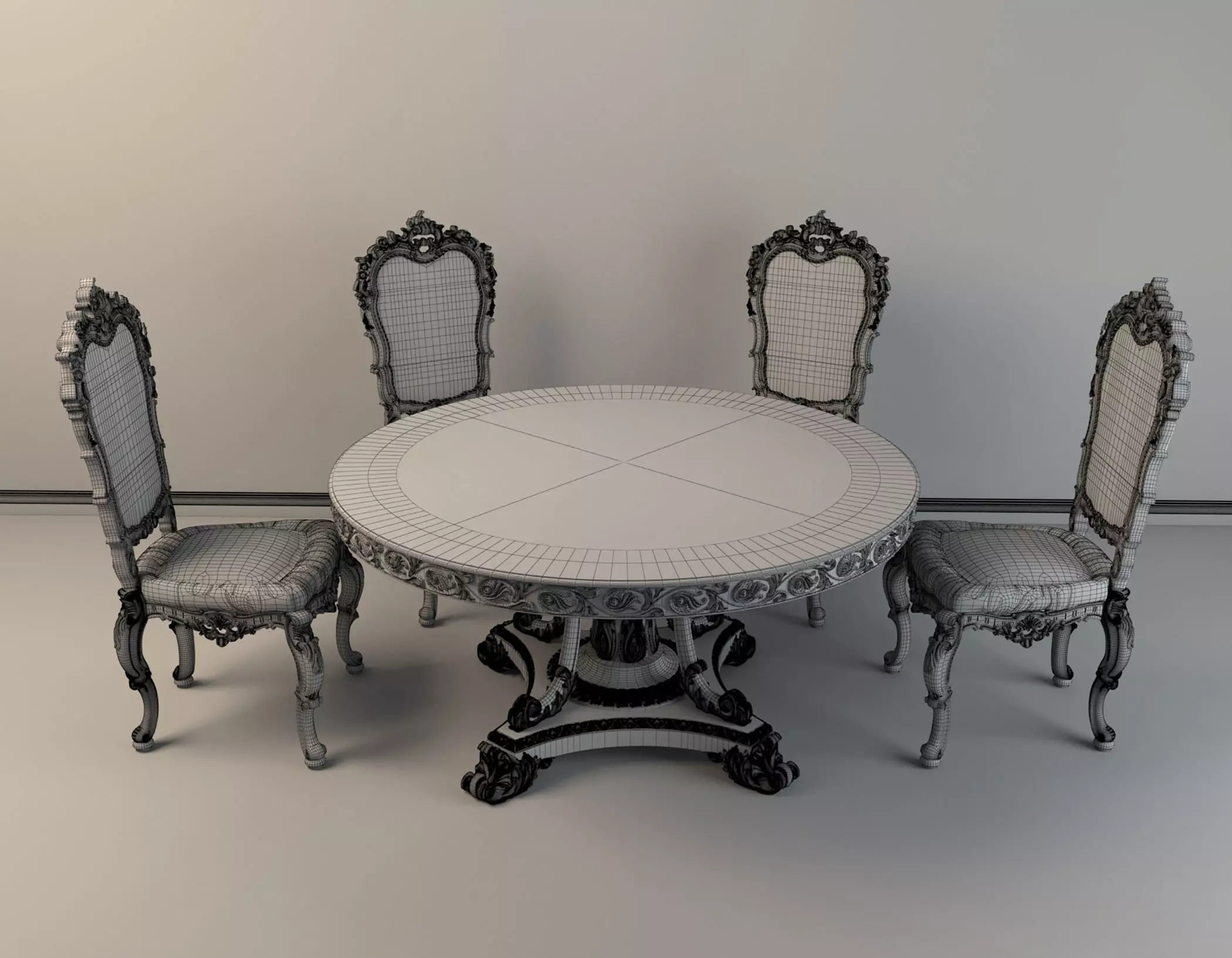 Classic European style Dining Table and Chairs 2 3D model_9