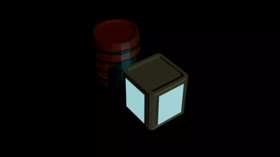 Low Poly Barrel and  Box  Low-poly 3D model_1