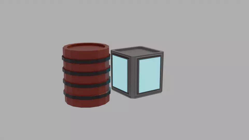 Low Poly Barrel and  Box  Low-poly 3D model_2