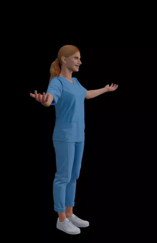 Female Nurse T Pose 3D model_4