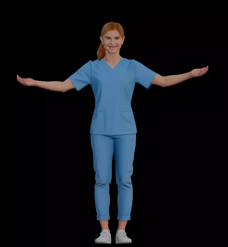 Female Nurse T Pose 3D model_0