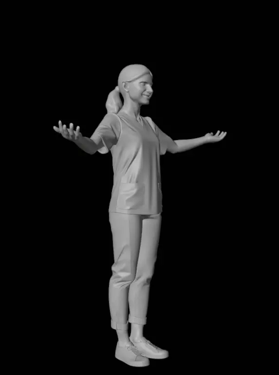 Female Nurse T Pose 3D model_9