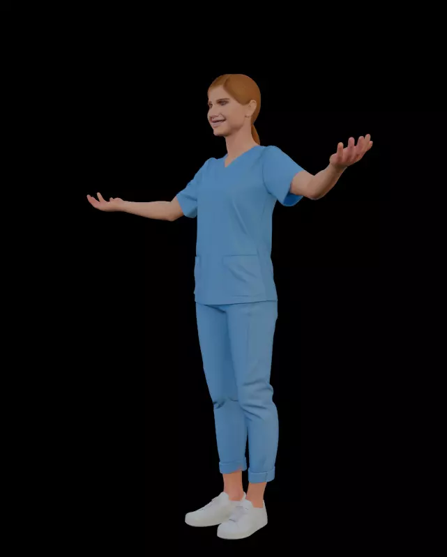 Female Nurse T Pose 3D model_1