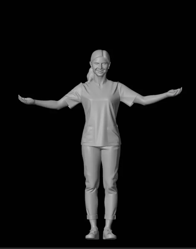 Female Nurse T Pose 3D model_5