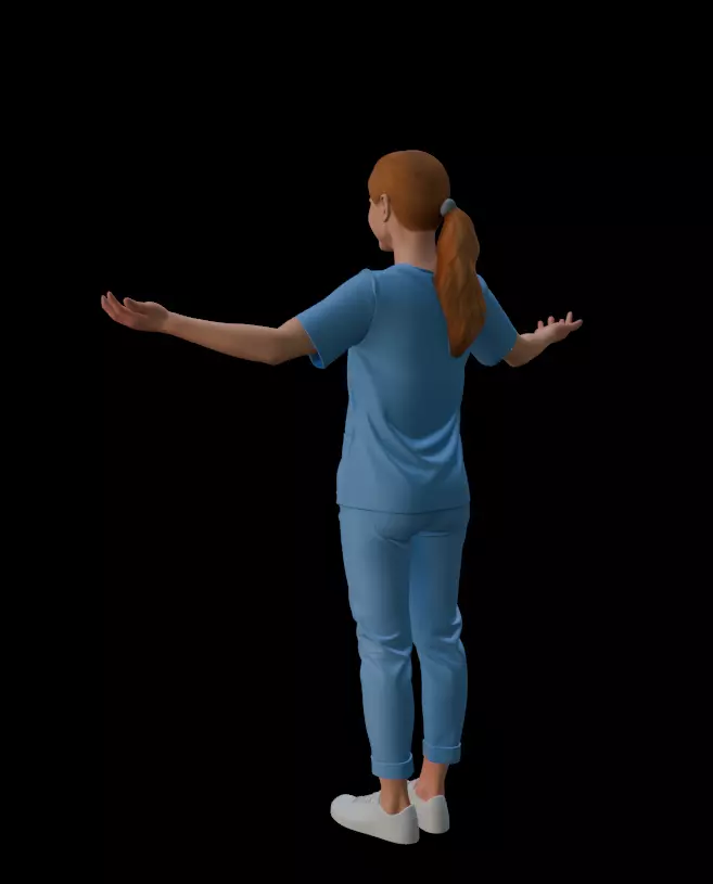 Female Nurse T Pose 3D model_2