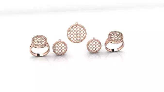 bead gold set earring ring and pendant