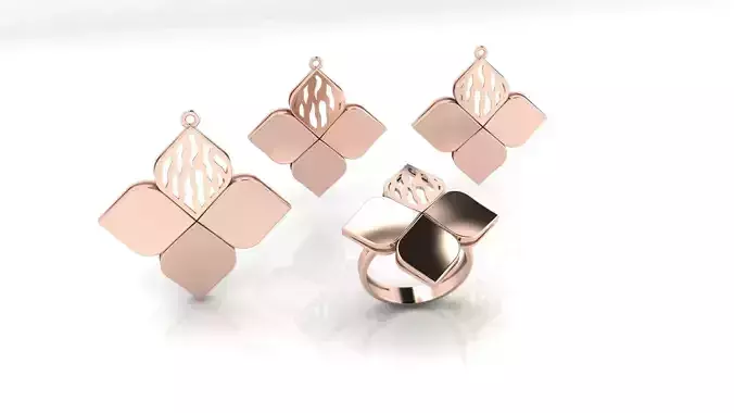 4-leaf clover jewelry set pendant earring and ring