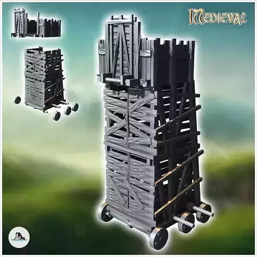 Six-wheeled wooden plank siege tower 3 - Medieval Gothic Feudal 