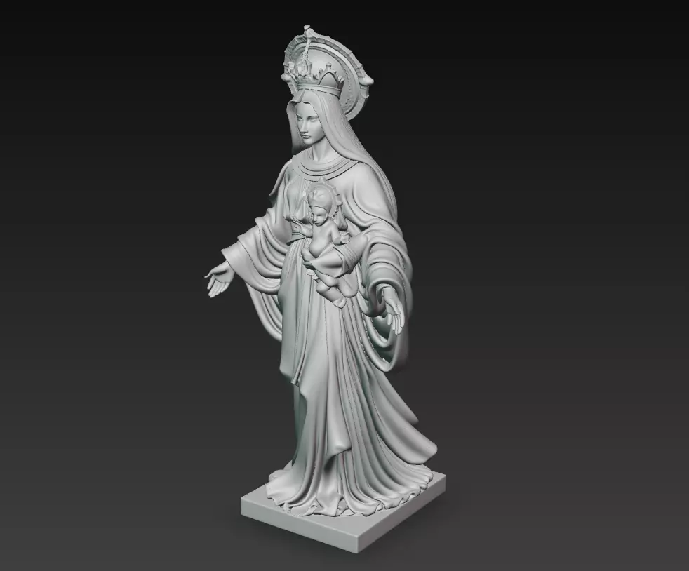 Sacred Heart Madonna - Classic Devotional Statue 3D Model 3D print model_7