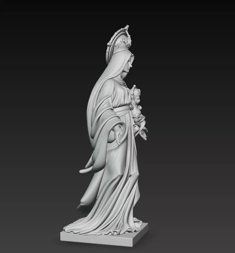 Sacred Heart Madonna - Classic Devotional Statue 3D Model 3D print model_8