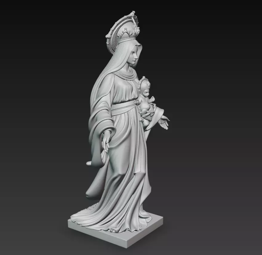 Sacred Heart Madonna - Classic Devotional Statue 3D Model 3D print model_6