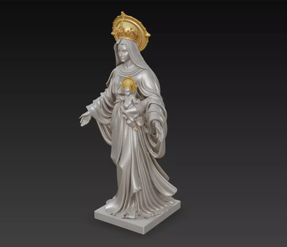 Sacred Heart Madonna - Classic Devotional Statue 3D Model 3D print model_4