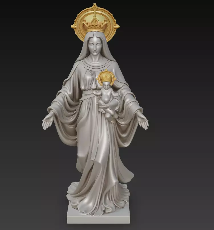 Sacred Heart Madonna - Classic Devotional Statue 3D Model 3D print model_0