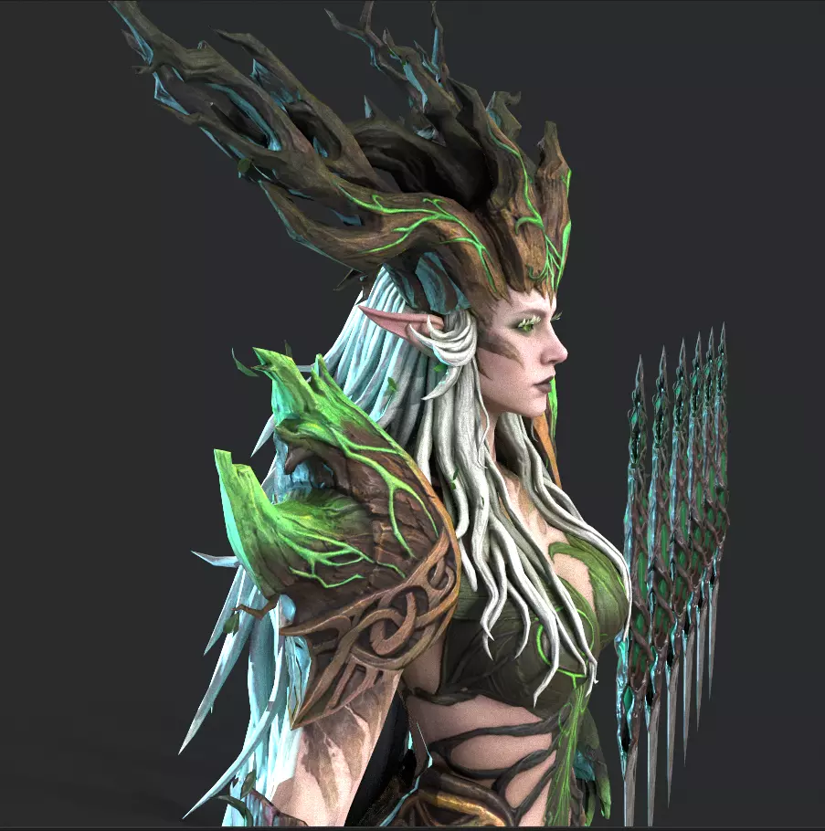 Tree elf female assassin Low-poly 3D model_12