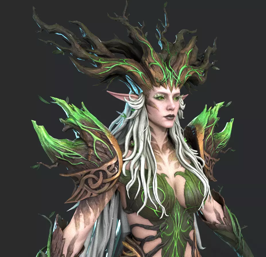 Tree elf female assassin Low-poly 3D model_11