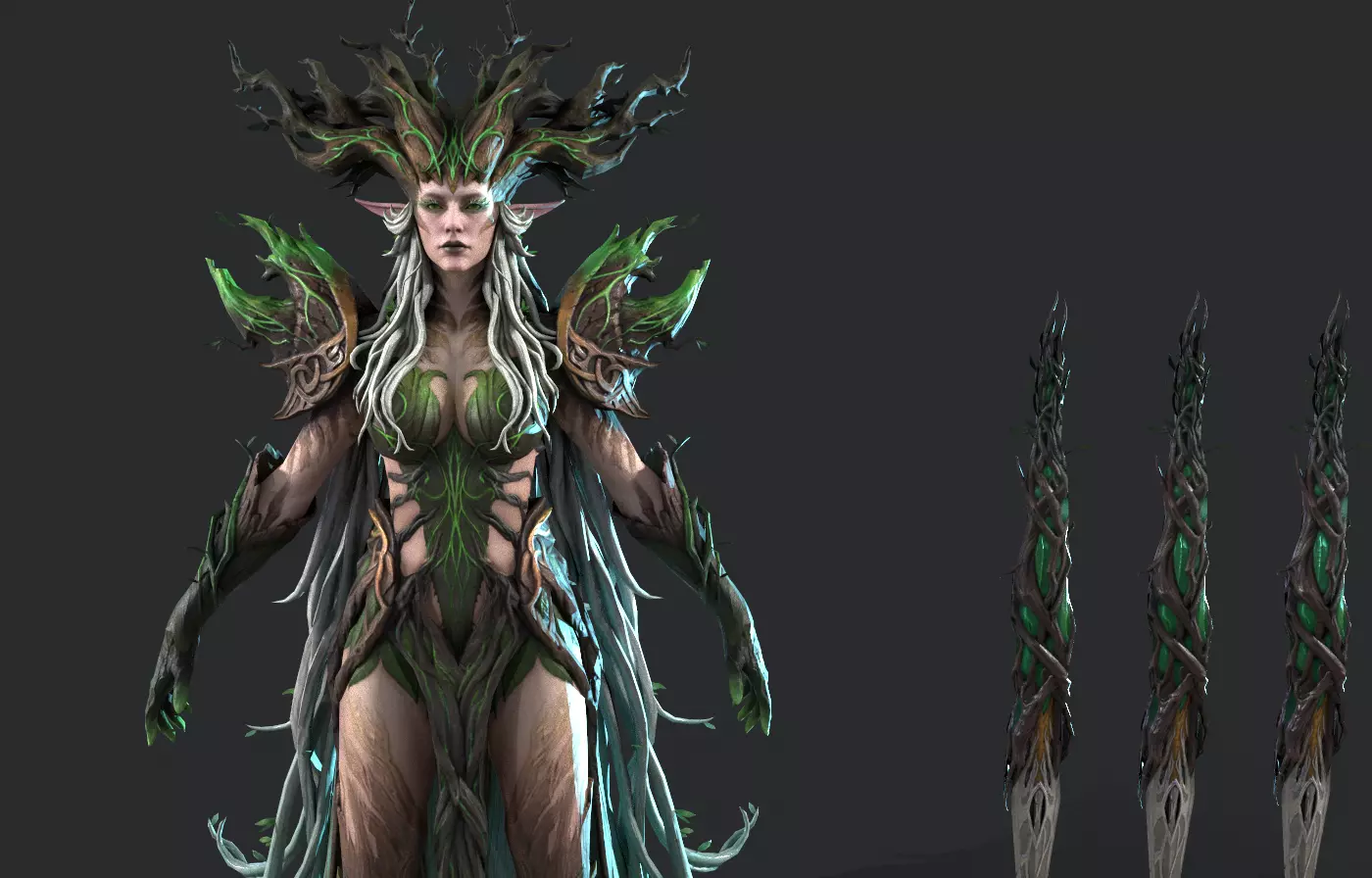 Tree elf female assassin Low-poly 3D model_9