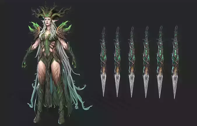 Tree elf female assassin Low-poly 3D model Tree elf female assassin Low-poly 3D model