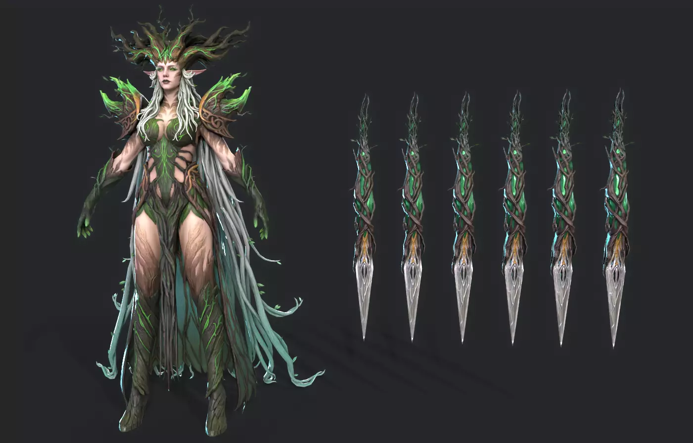 Tree elf female assassin Low-poly 3D model_0