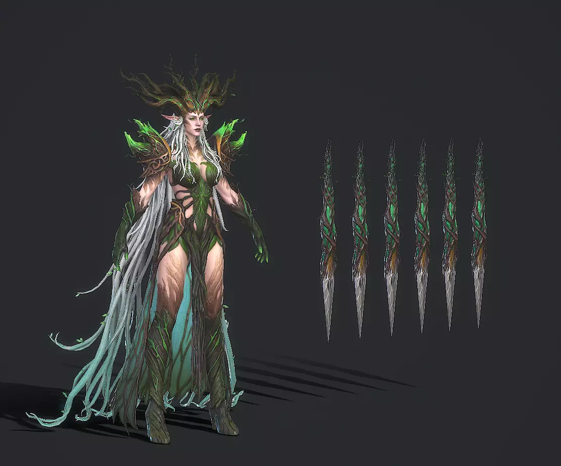 Tree elf female assassin Low-poly 3D model_16