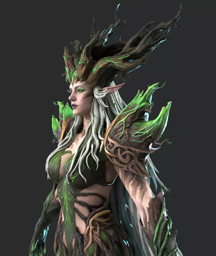 Tree elf female assassin Low-poly 3D model_10